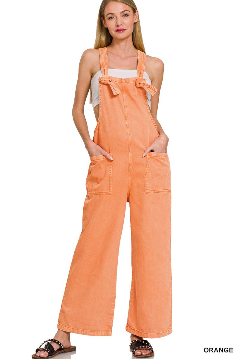 42POPS – wholesale Overalls – Women's – ",..._ Washed Knot Strap Pockets Jumpsuit2