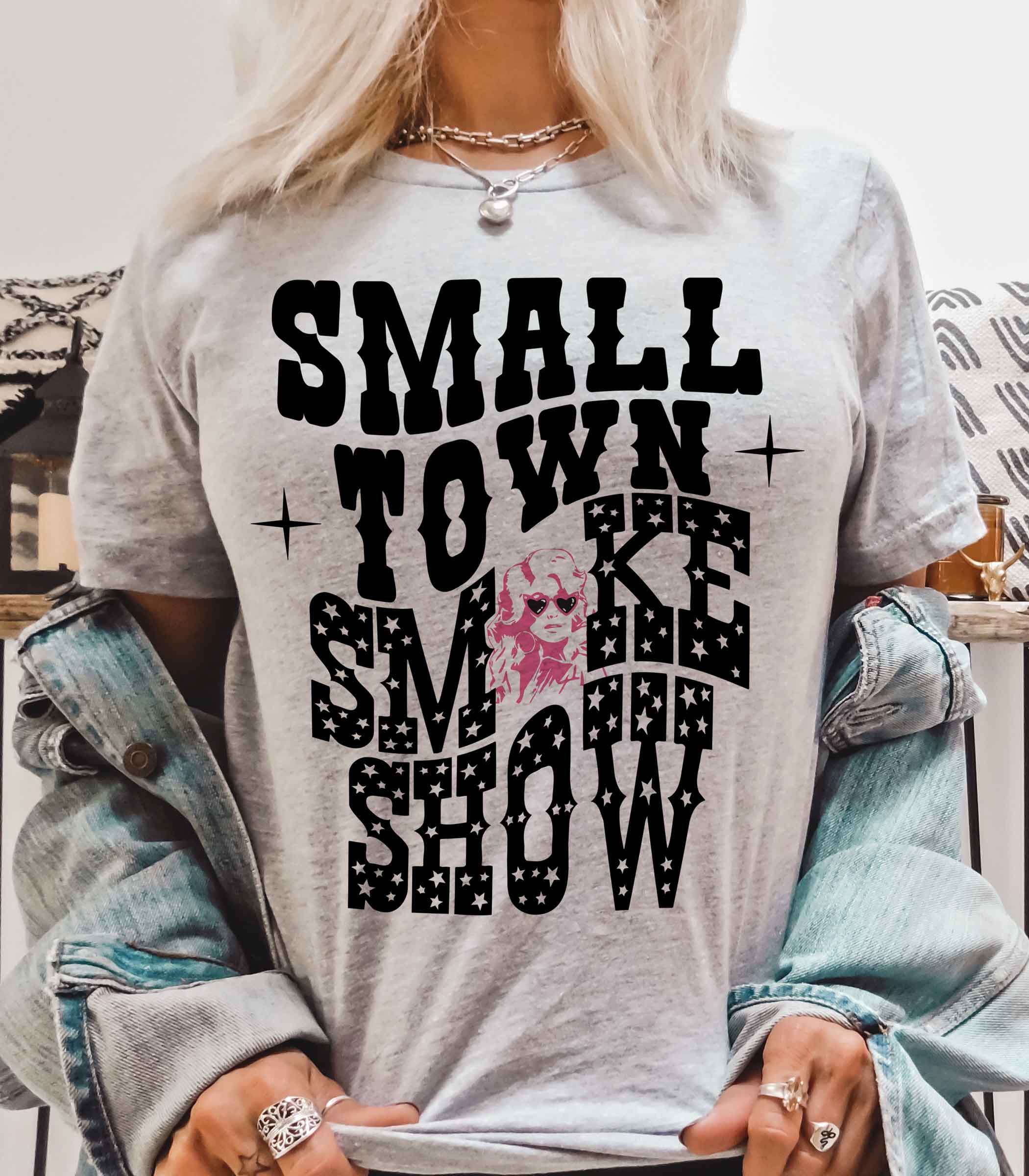 JCoons - Vendita all'ingrosso Maglietta serigrafata - Donna - Spettacolo di fumo nelle piccole città