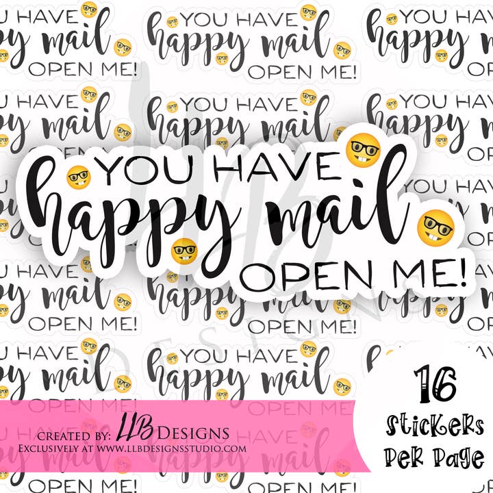 Hai ricevuto Happy Mail! Adesivo Emoji Open It | Adesivi per imballaggio | Branding aziendale | Adesivi per piccoli negozi | Adesivo #: S0196 | Pronto per la spedizione per la vendita all'ingrosso da parte di LLB Designs Studio