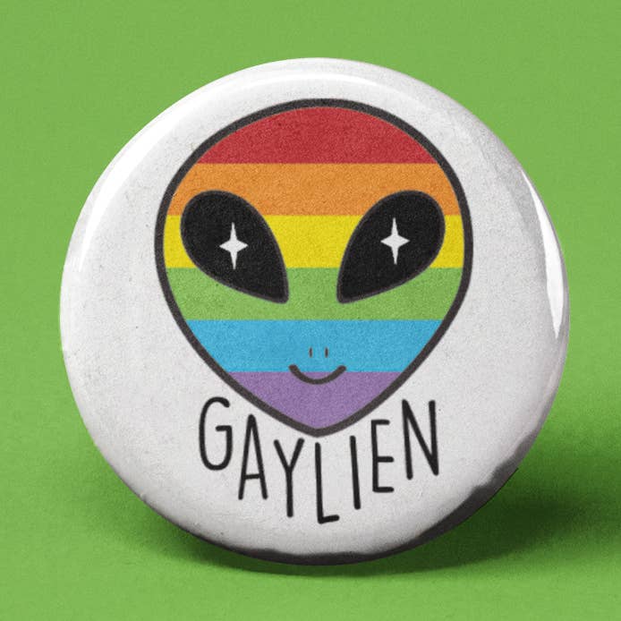 Gaylien Pinback Button for wholesale by The Pin Pal Club