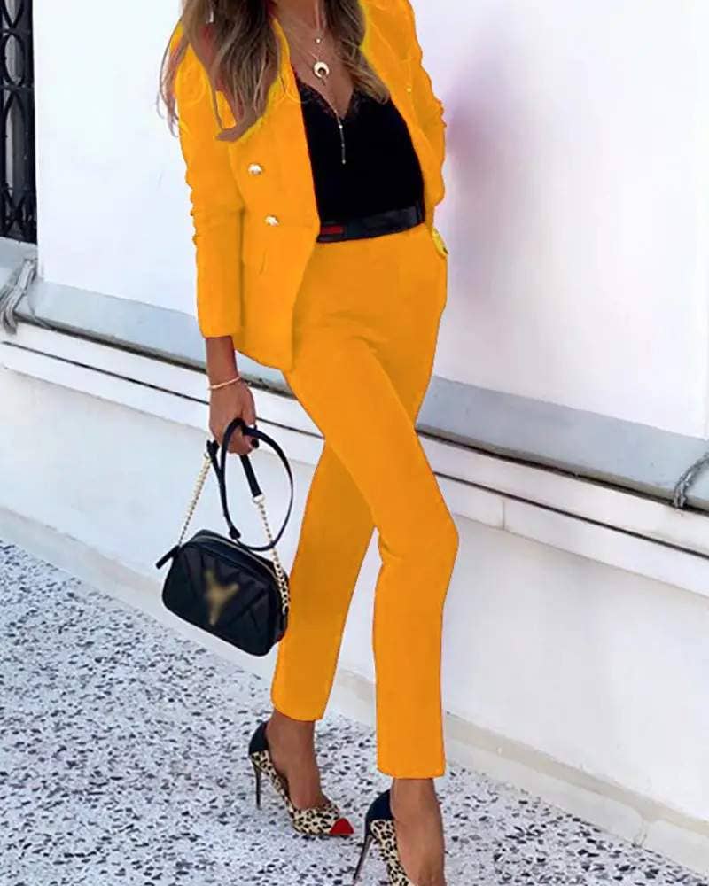Fashion Combination - Wholesale Top & Skirt Set - Women's - shawl collar double breasted blazer pants set11