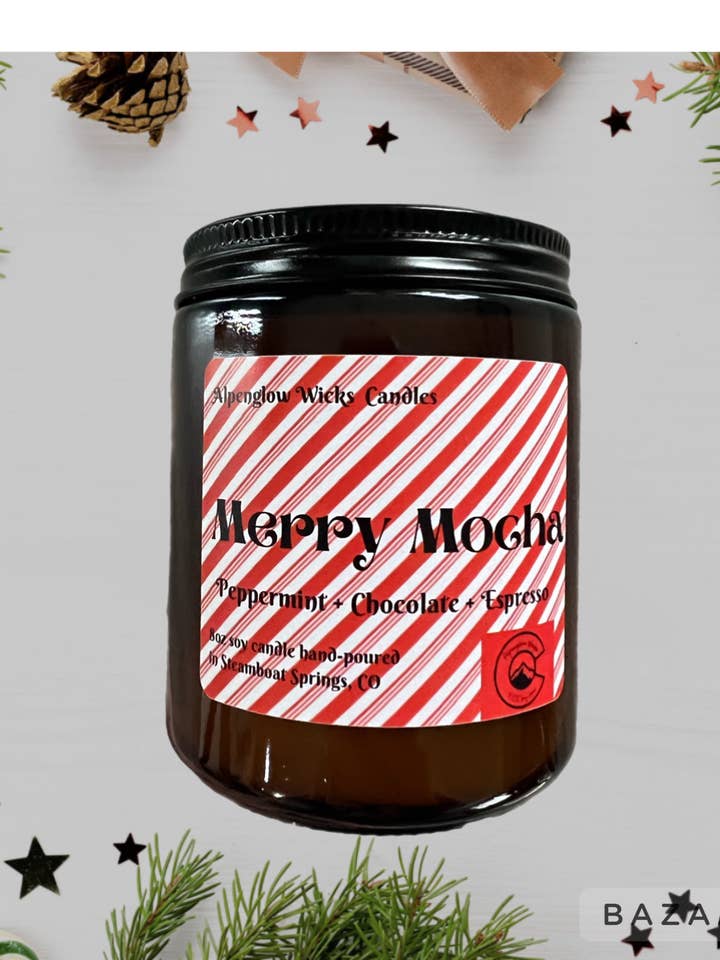 Merry Mocha 8oz sojakaars voor wholesale door Alpenglow Wicks Candles