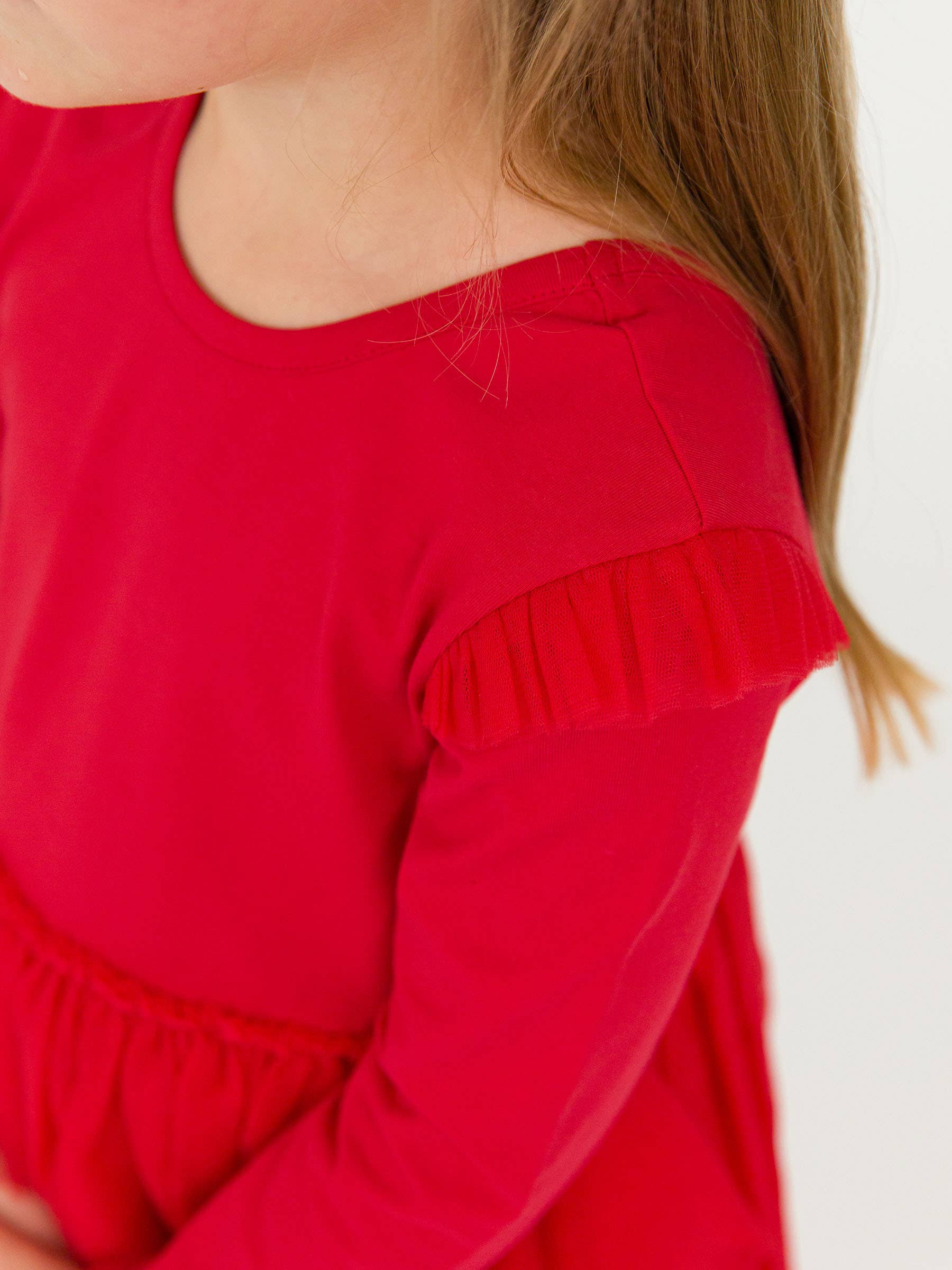 Girls Red Flutter Tulle Long Sleeve Twirl Dress for wholesale on Faire3