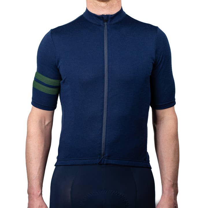 Maillot de cyclisme en laine mérinos à manches courtes pour toutes les saisons - Bleu Atlantique pour la vente par Pinebury