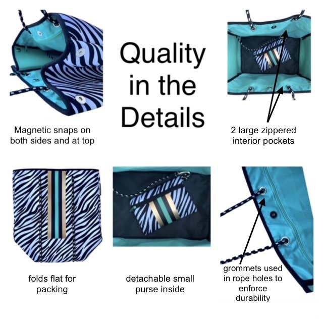 Lolly Luella - Wholesale Tote Bag - Women's - On the Go - Black/White Snake Neoprene Tote Bag4