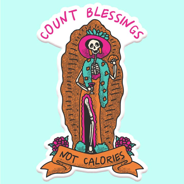 Count Blessings Not Calories Funny Sticker Decal for wholesale by Mugsby