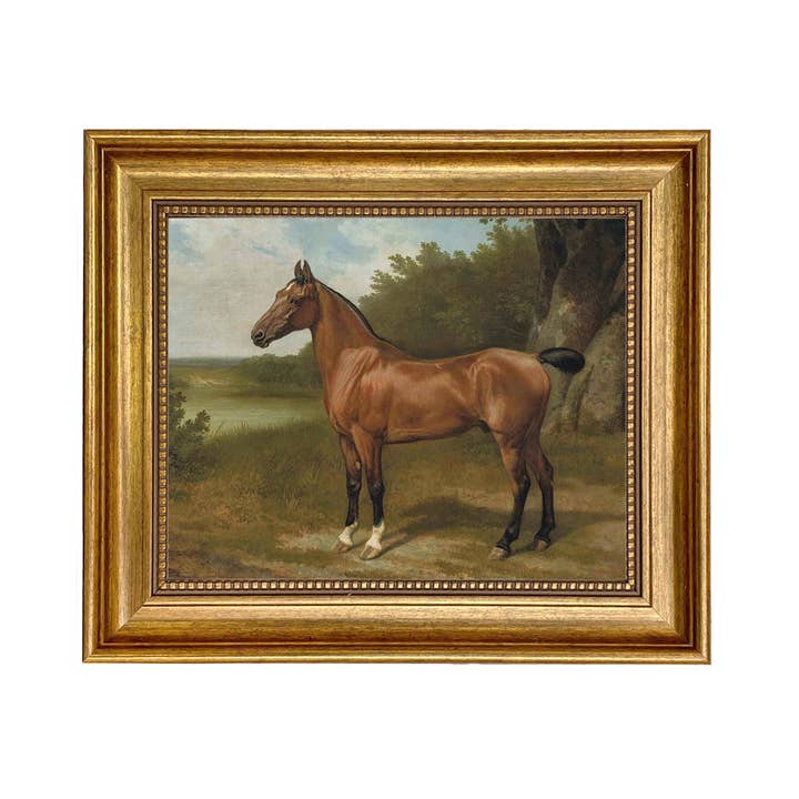 Madison Bay Co. - Historical Home Decor Reproductions – Großhandel Kunstdruck – Ölgemälde „Pferd in der Landschaft“ auf Leinwand, goldener Rahmen