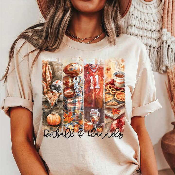 Camiseta Gráfica de Outono com Futebol e Flanelas por atacado de Southern Attitude Designs Inc
