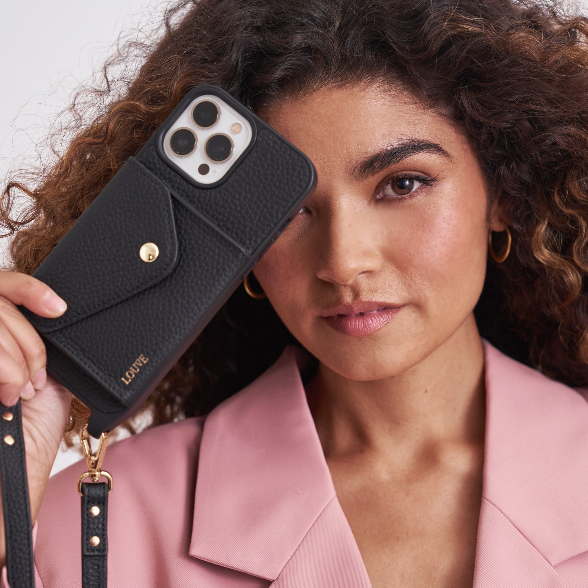 Louve Collection - Wholesale Phone Wallet - Women's - Zoë Black Leather Phone Case Wallet & Matching Strap2