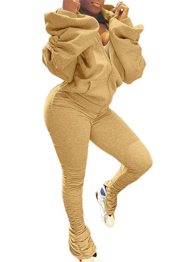 MB Fashion Wholesale - Wholesale Top & Pant Set (NOT Loungewear) - Women's - MB FASHION BACKLESS HOODIE RUFFLE SPLIT PANTS SET 81363