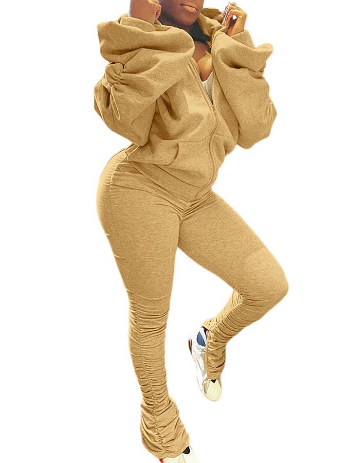 MB Fashion Wholesale - Wholesale Top & Pant Set (NOT Loungewear) - Women's - MB FASHION BACKLESS HOODIE RUFFLE SPLIT PANTS SET 81363