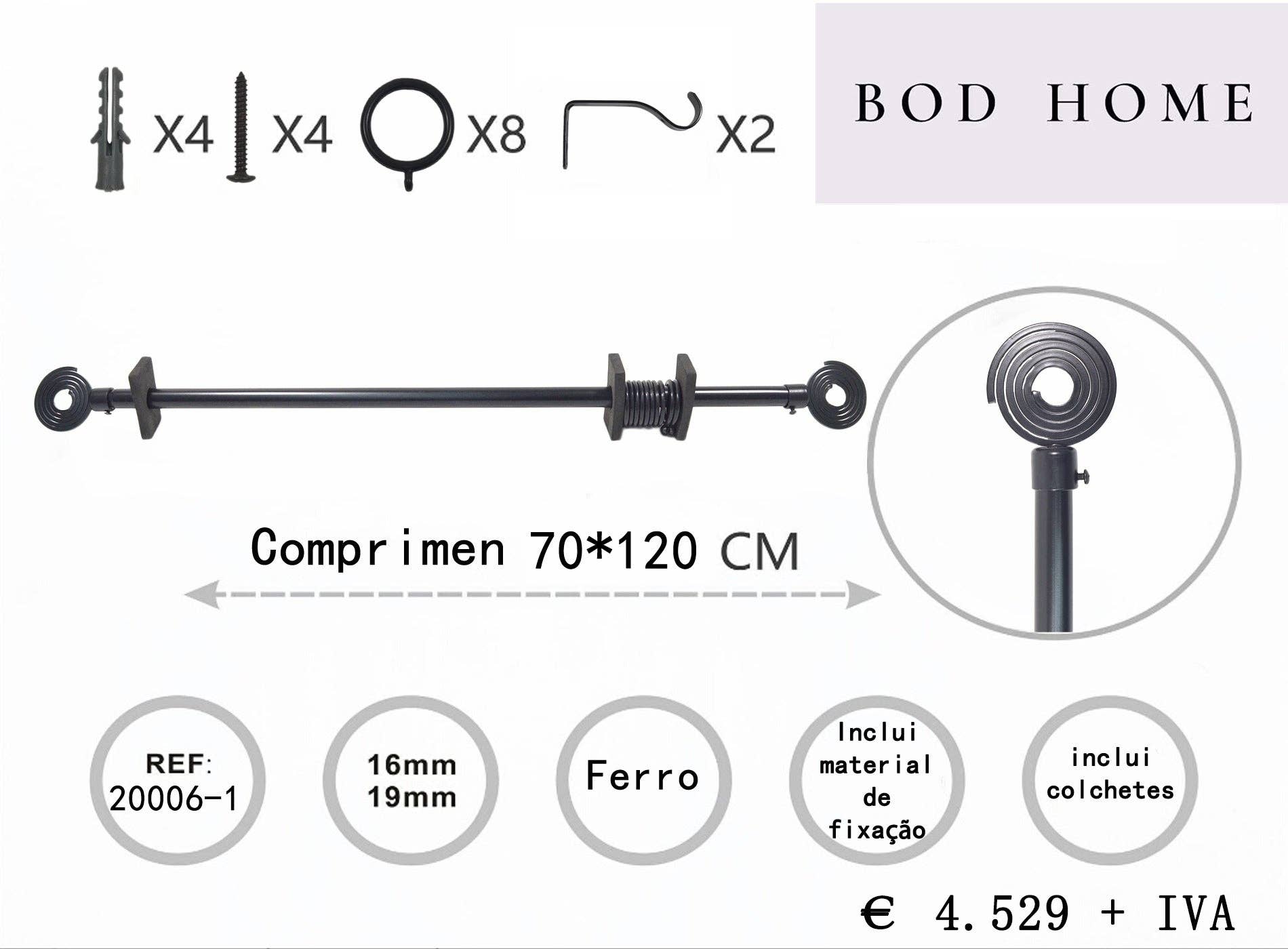 BOD HOME - Wholesale Curtain Rod - CURTAIN ROD BLACK METAL 70-120cm SPIRAL ENCHANTED1