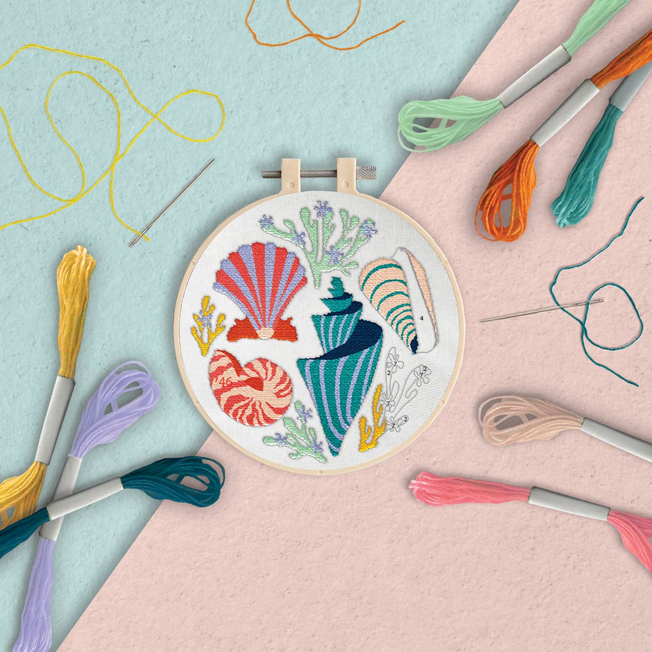 West Design Products - Wholesale Embroidery/Cross Stitch Supplies - Simply Make Embroidery By Numbers Seashells Craft Stitch Kit4