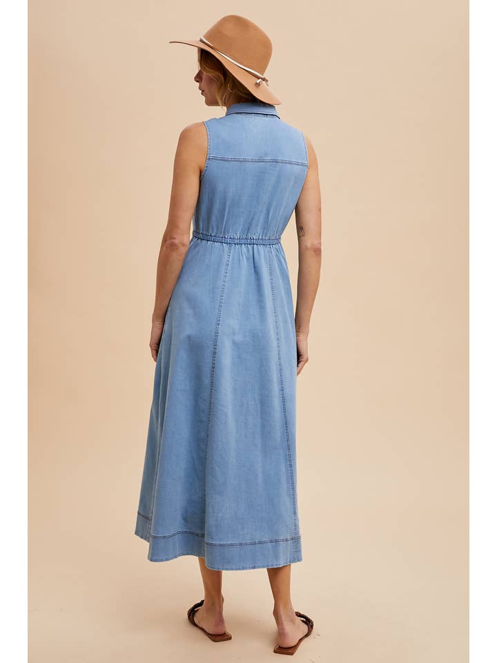 In Loom - Wholesale Dress - Women's - COLLARED DENIM FLARE MIDI
