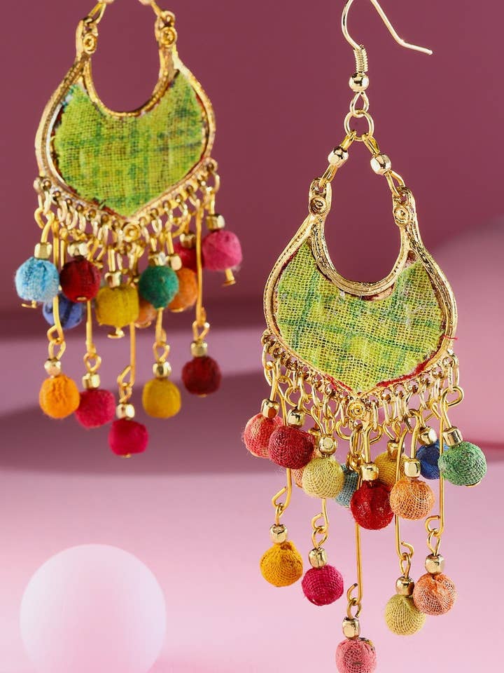 Handmade Shield-Shaped Chandelier Dangle Earrings for wholesale by Marionette