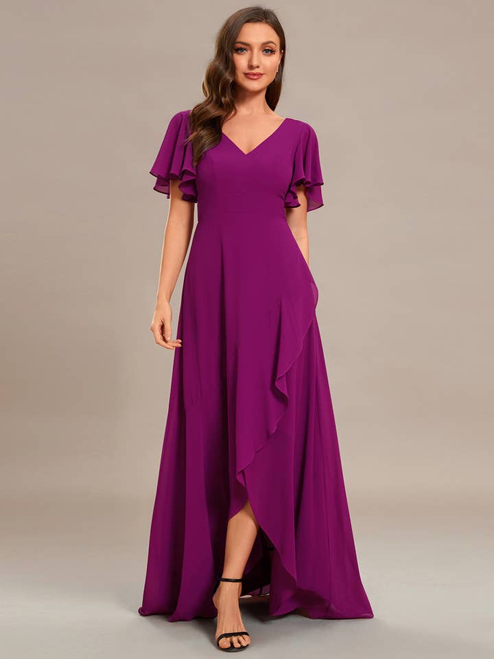 Ever-Pretty - Wholesale Gown – Women's - V Neck High Low Ruffles Chiffon Bridesmaid Dress35