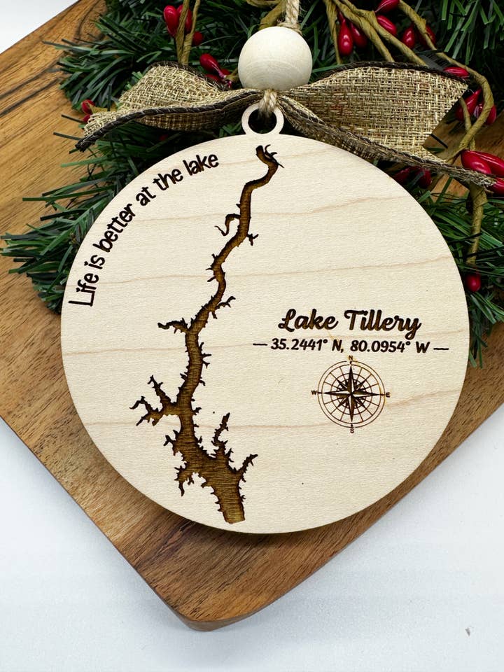Lake Tillery NC Map Ornament, NC State Ornament for wholesale by Falcon Ridge Designs LLC