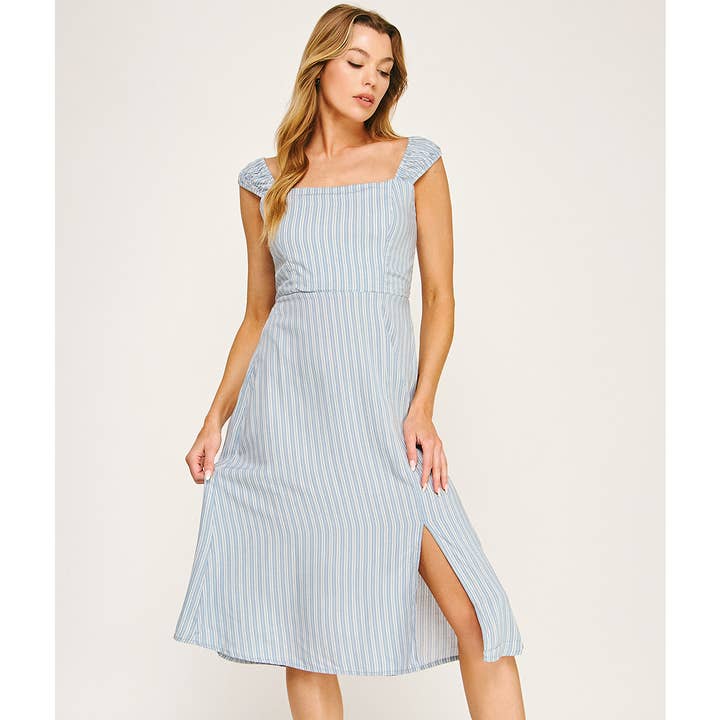 Winslow Collection - Wholesale Dress - Women's - ELASTIC SHIRRING STRAP W/LACE UP BACK DETAIL DRESS