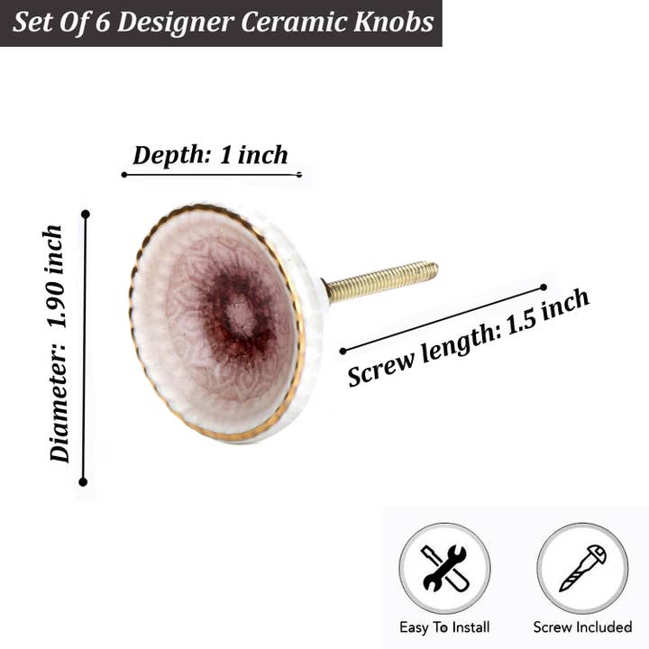 Perilla Home – Großhandel Griff/Handgriff – Marrakech Keramikknauf, Rosa, 6 Stück