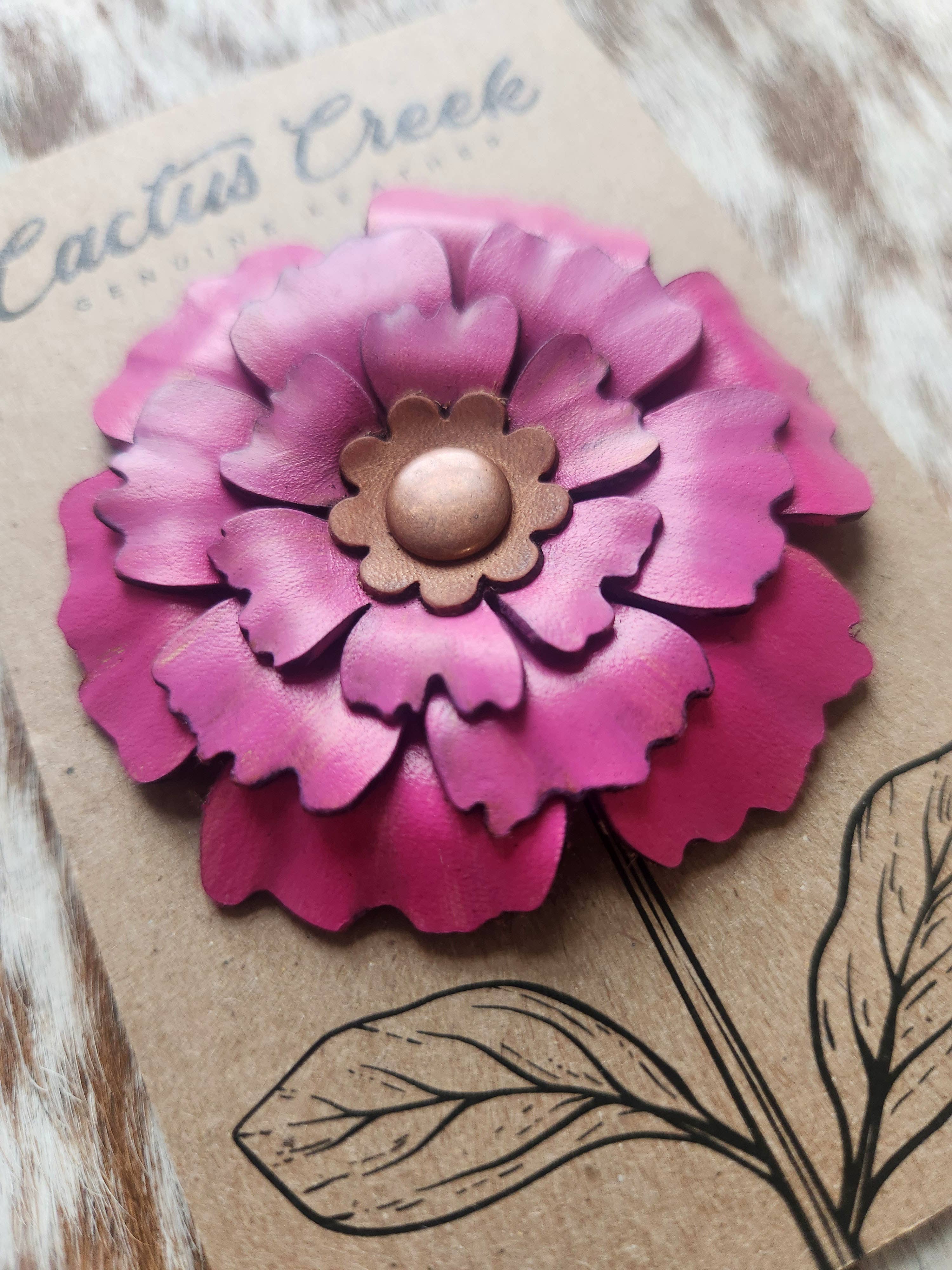 Cocklebur & Co. - Wholesale Hat Accessory - Women's - Prairie Peony Collection- Genuine Leather Flower Hat Pins1