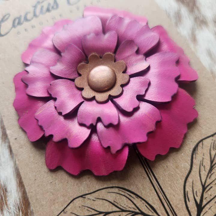 Cocklebur & Co. - Wholesale Hat Accessory - Women's - Prairie Peony Collection- Genuine Leather Flower Hat Pins1
