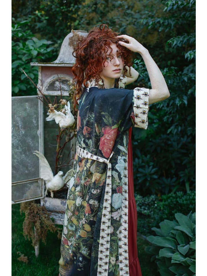 Market of Stars (Worldwide) - Wholesale Kimono - Women's - I Dream In Flowers Opera Duster Kimono Robe w/ Bees