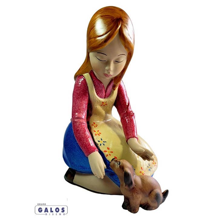 Girl with her puppy GRES for wholesale by Porcelanas Galos