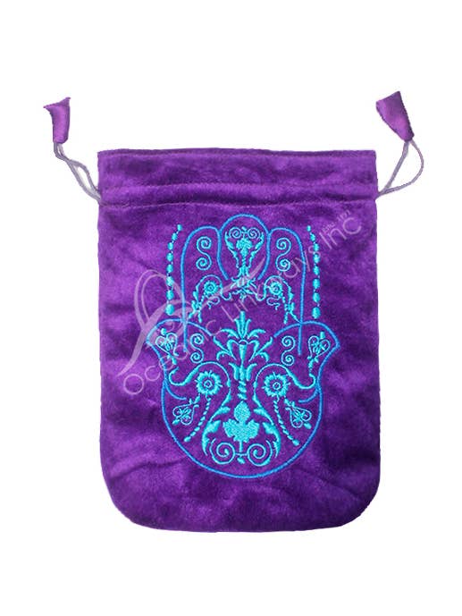 (PK 10)POUCH - VELVET, PURPLE HAND OF FATIMA (PK 10) 6 X 8" for wholesale by Oceanic Linkways Inc