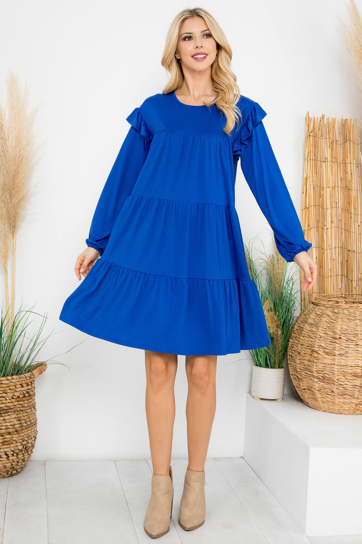 You & Me - Vendita all'ingrosso Vestito - Donna - YMD10024V - ABITO A TINTA UNITA CON DETTAGLIO A VOLANT A MANICHE LUNGHE12