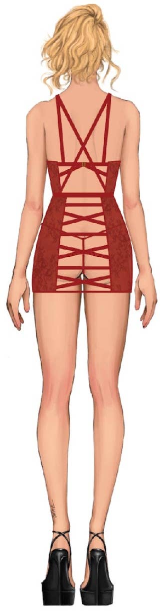 House of Desire - Wholesale Lingerie Set - Women's - KIKI LACE STRAPPY & BACKLESS CHEMISE & G-STRING SET18