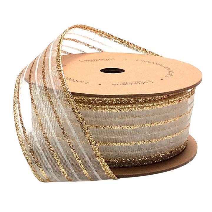 1 1/2" Wired Ribbon | "Glitter Striped" White/Gold | 10 Yard Roll
for wholesale by LA Ribbons Wholesale