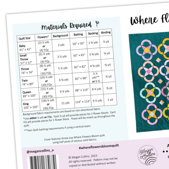 Megan Collins Quilt Design - Wholesale Craft Sewing Kit - Where Flowers Bloom Quilt Pattern1