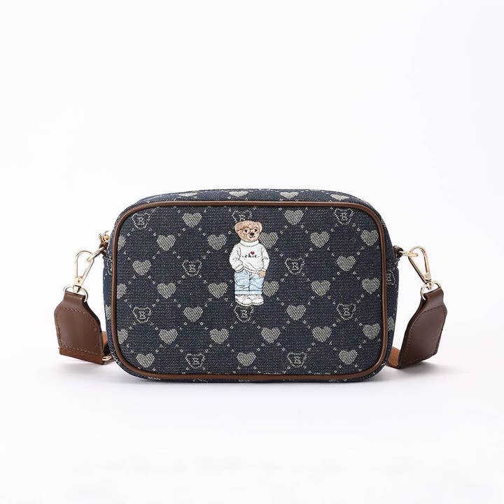 B-Loved Camera Crossbody Bag on Blue Denim Monogram for wholesale by Signare London