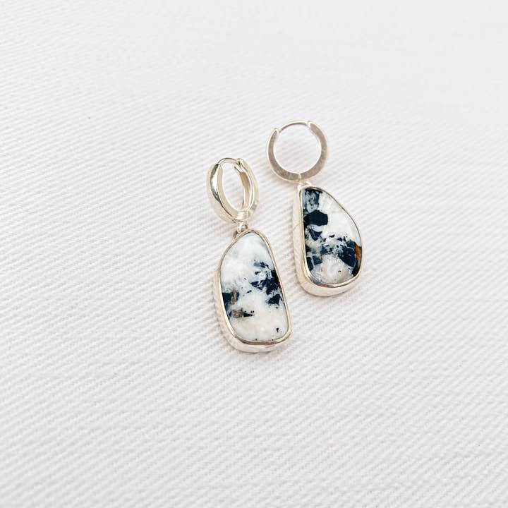 White Buffalo Turquoise Huggie Hoops for wholesale by Meghan Elisabeth Art