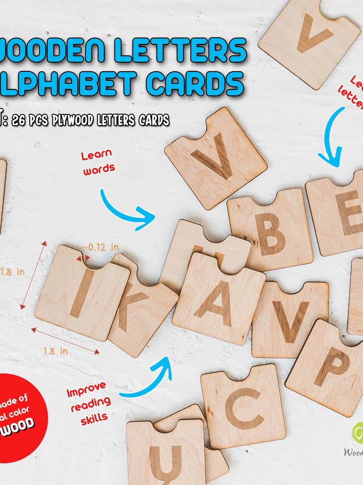 Træbogstaver alfabetkort, pædagogisk legetøj for engroshandel hos Woodinout