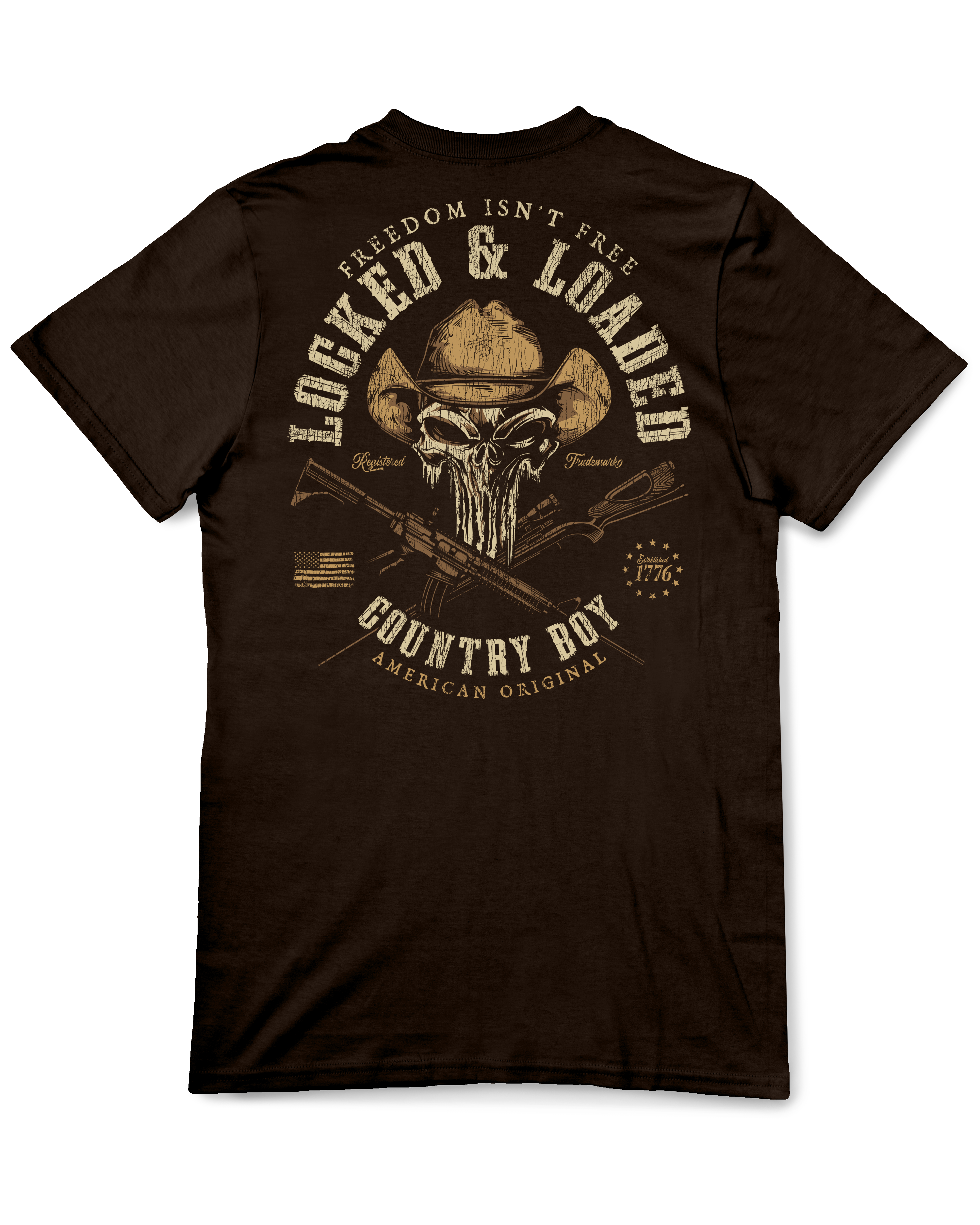 Dark Chocolate Country Boy® Men's Cotton Tee CB Locked & Loaded Hat Brown for wholesale on Faire0