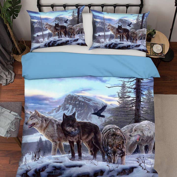 3D Blau Wolf Schnee Berge Baum Adler Bettbezug-Set Bettwäsche-Set Kissenbezüge 83 für den Großhandel von Jess Art Decoration