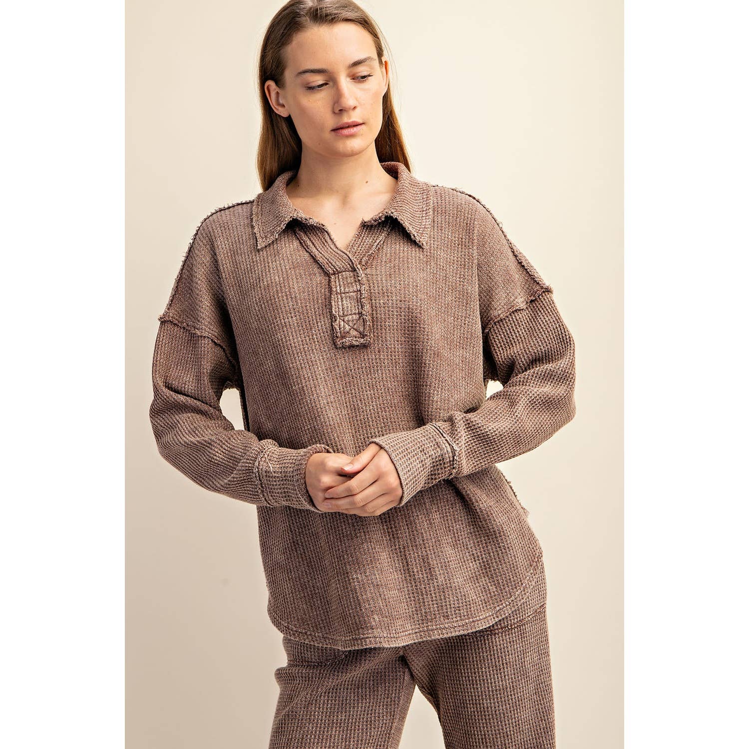 Rae Mode - Wholesale Athletic Top - Women's - MINERAL WASHED WAFFLE POLO SWEATSHIRT16