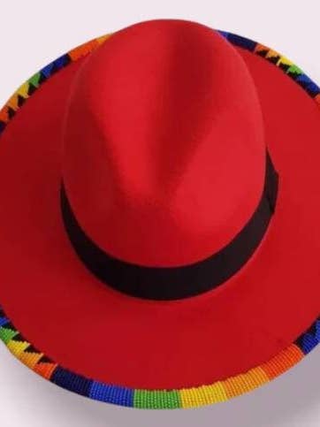 Handmade Masai Beaded Rainbow Fedora Cowboy Hat for wholesale by Delight merchants