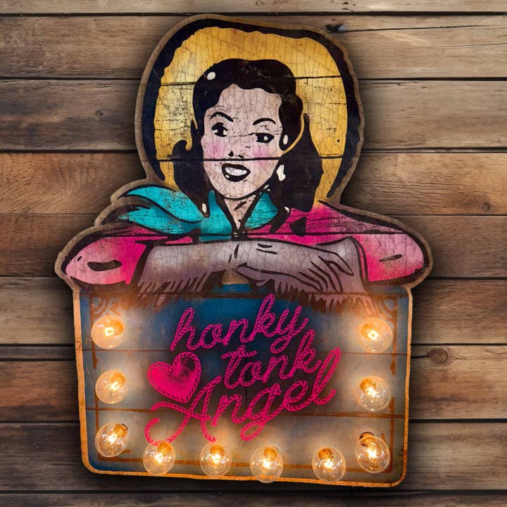 TroubleMaker Trading Company - Wholesale Wall Sign - Honky Tonk Angle Lighted Sign - appx 22" x18" Lighted Artwork
