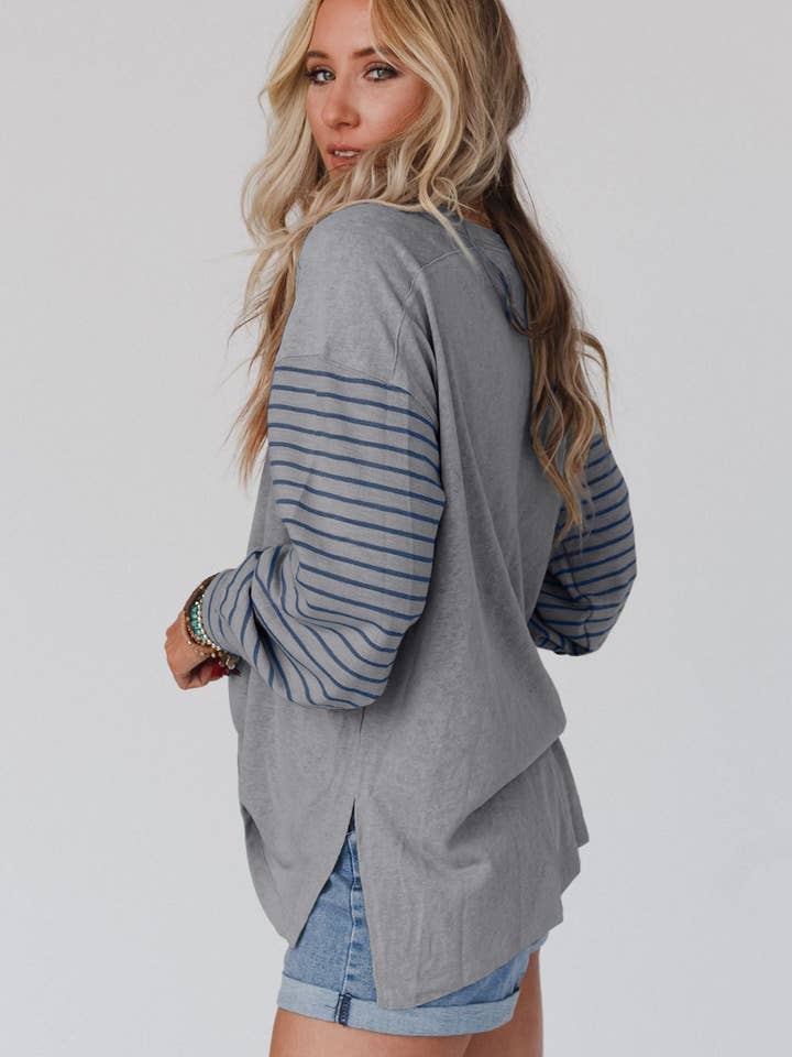 Lovesoft - Wholesale Tunic - Women's - Multicolor Clashing Stripe Bishop Sleeve Top