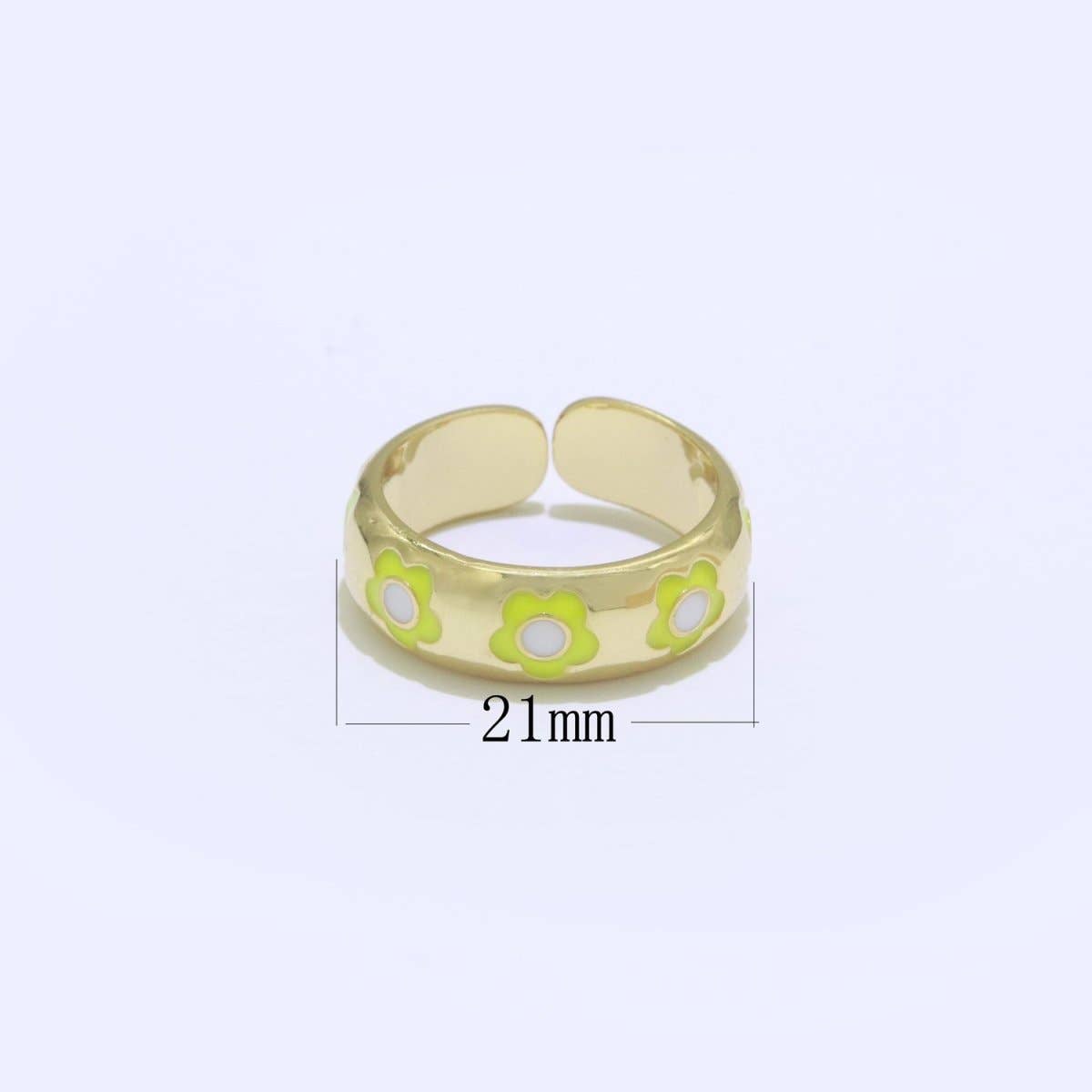 Aim Eternal – Anel de banda por atacado – Anel Ajustável Aberto com Margarida Dourada em Esmalte Joalharia Minimalista Empilhável Anel Midi S-021 ~ S-0304