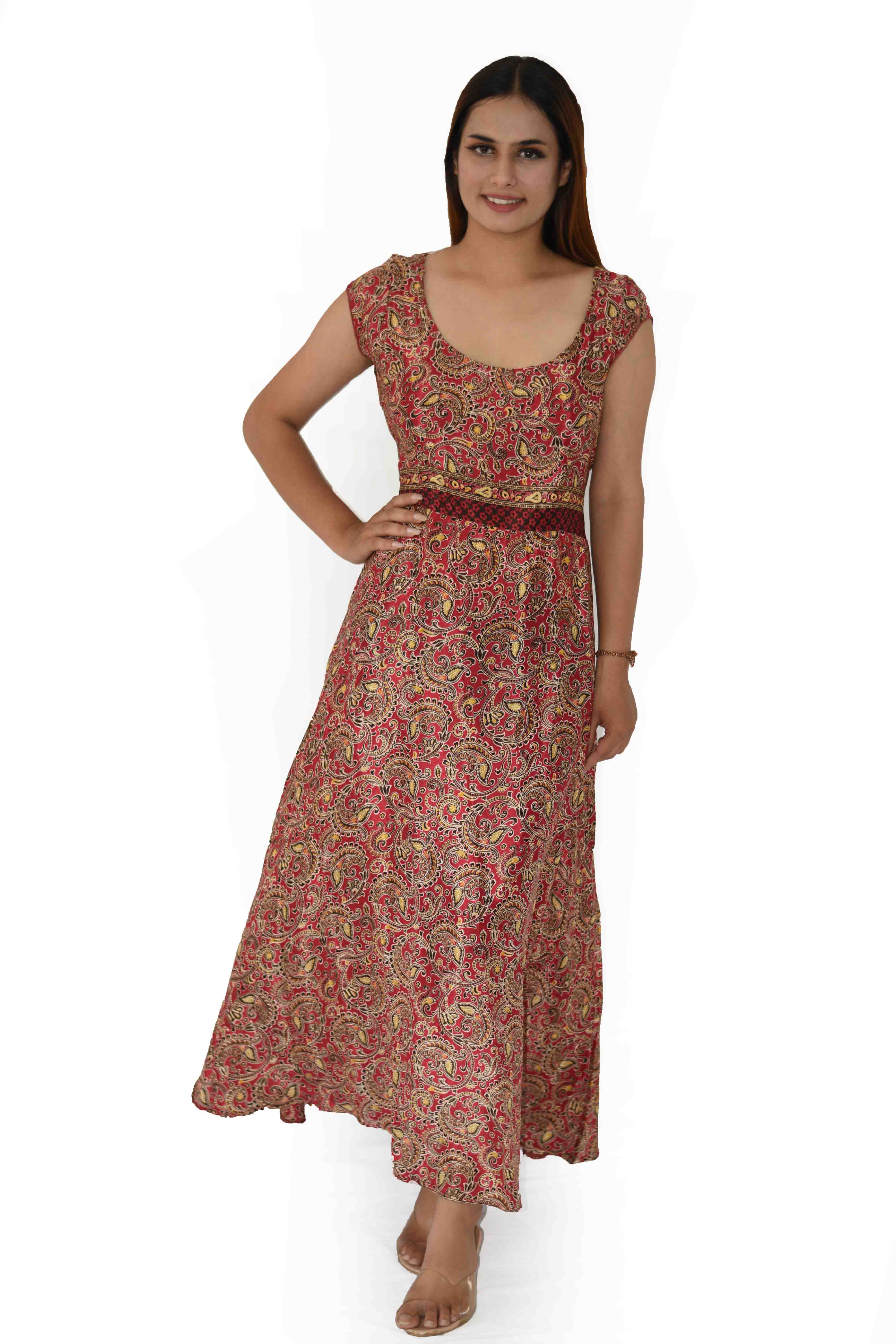 Humanity Centred Designs – Vestido - Mulher por atacado – A linha floral impresso vestido queimado com manga de boné1