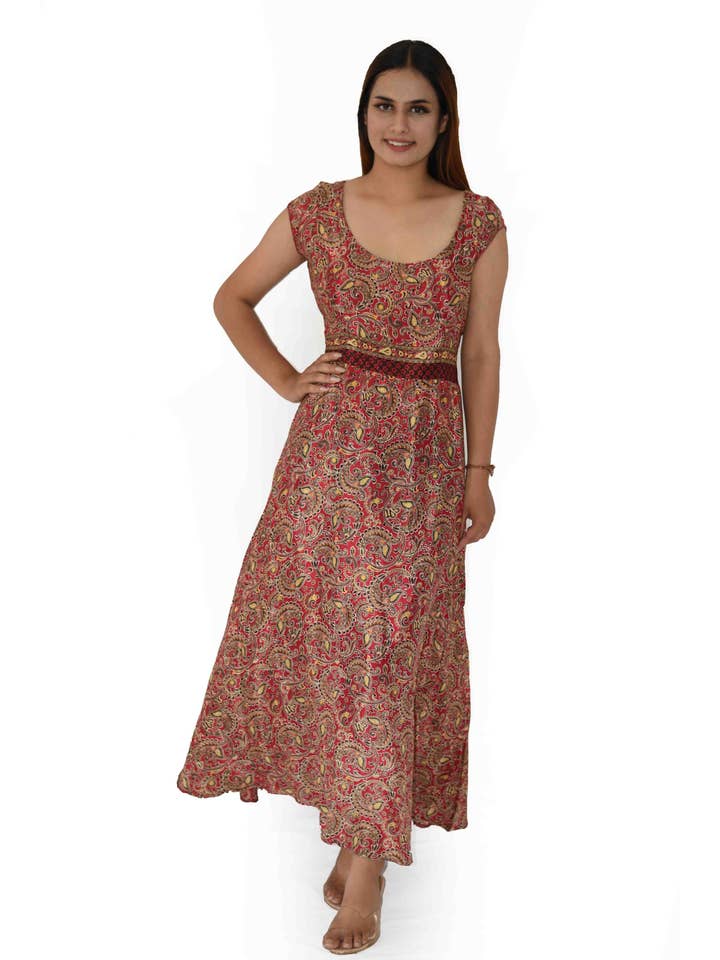 Humanity Centred Designs – Vestido - Mulher por atacado – A linha floral impresso vestido queimado com manga de boné1