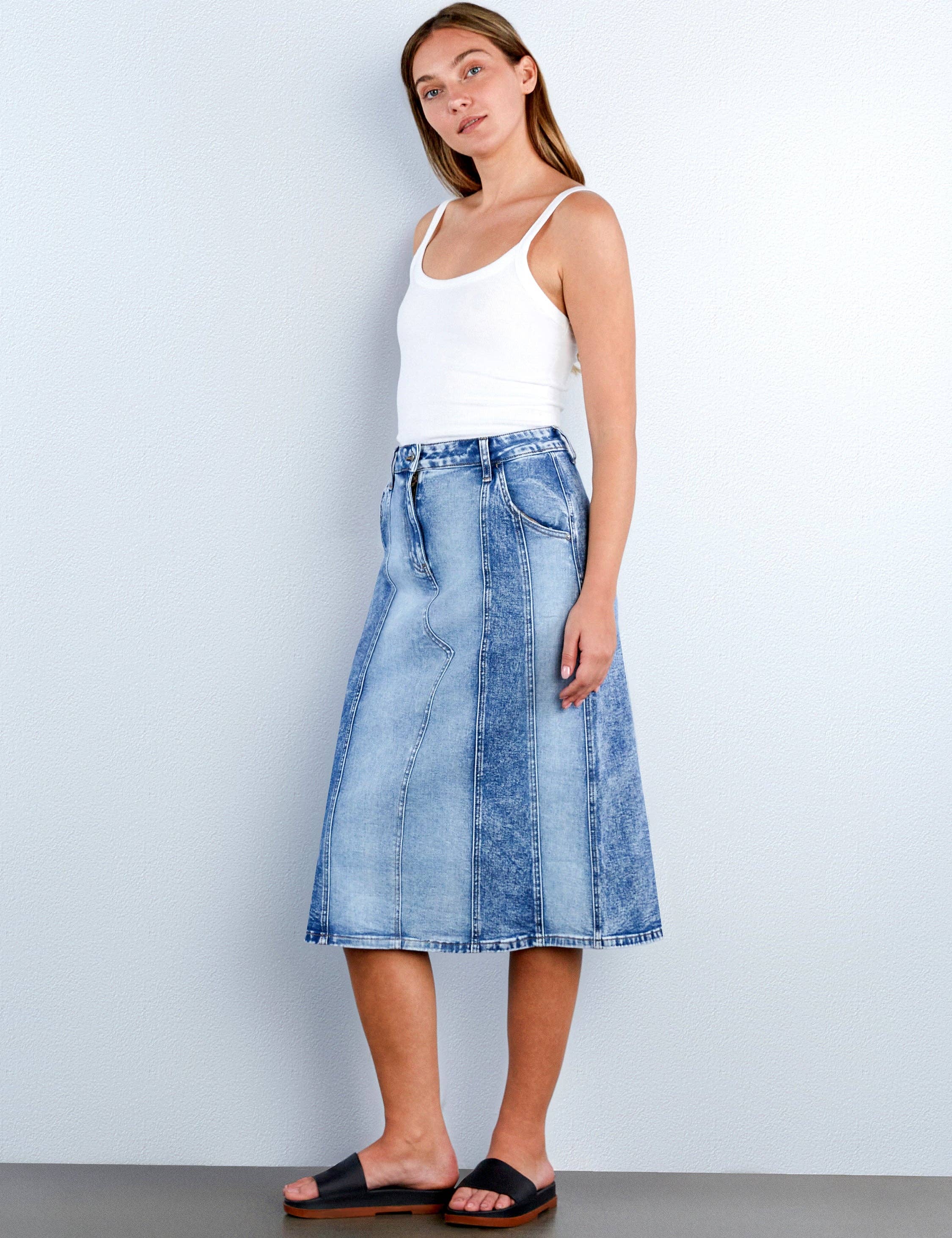 Bleu Mix Jupe Midi en Jean Road Trip en vente sur Faire2