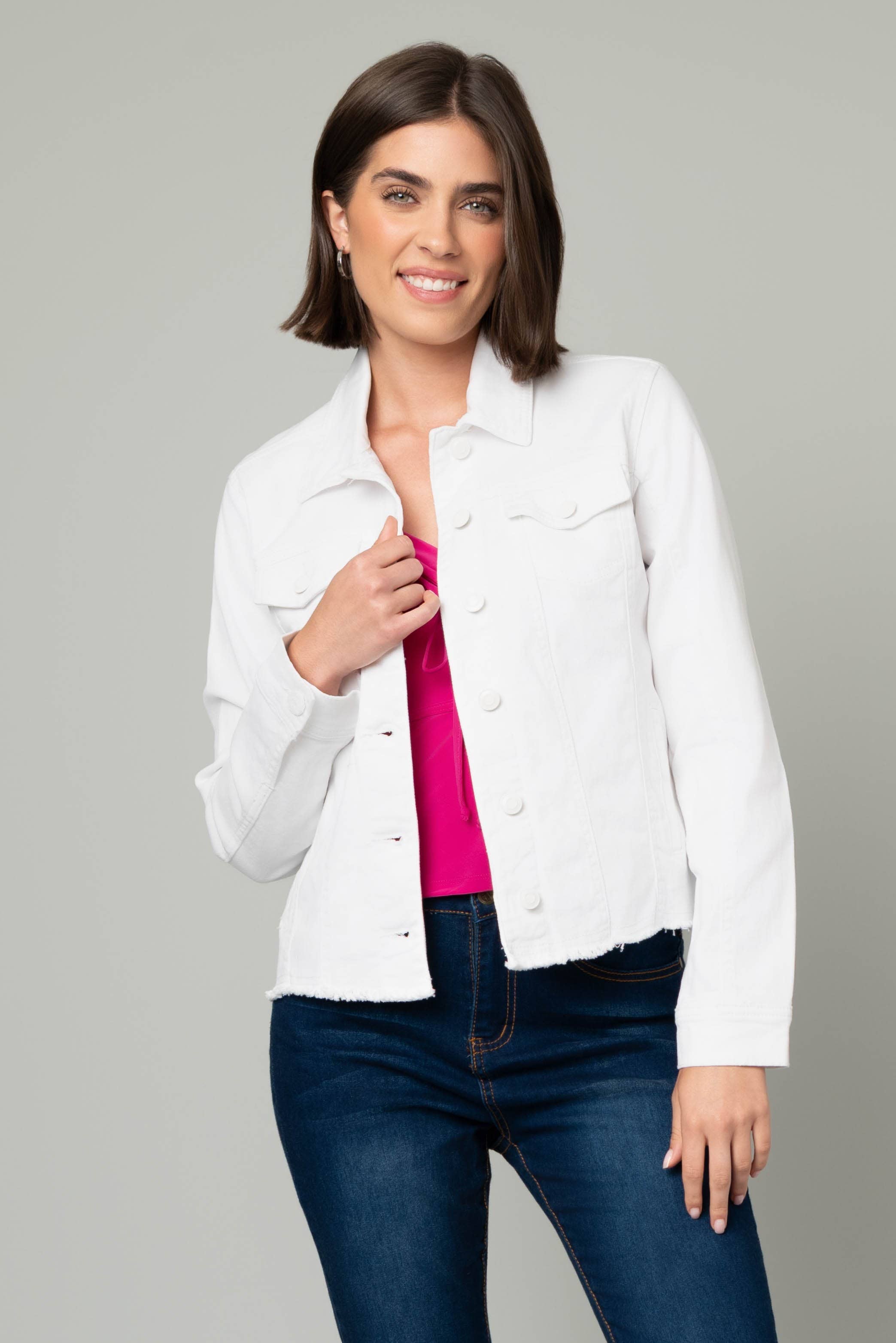 Pine Apparel - Wholesale Denim Jacket - Women's - Frayed Denim Jacket w/ Novelty Buttons0