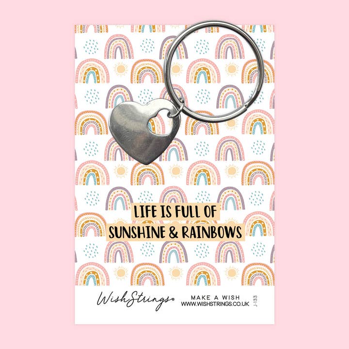 WishStrings – wholesale Keychain – Women's – SUNSHINE & RAINBOWS- Heart Keyring - J133