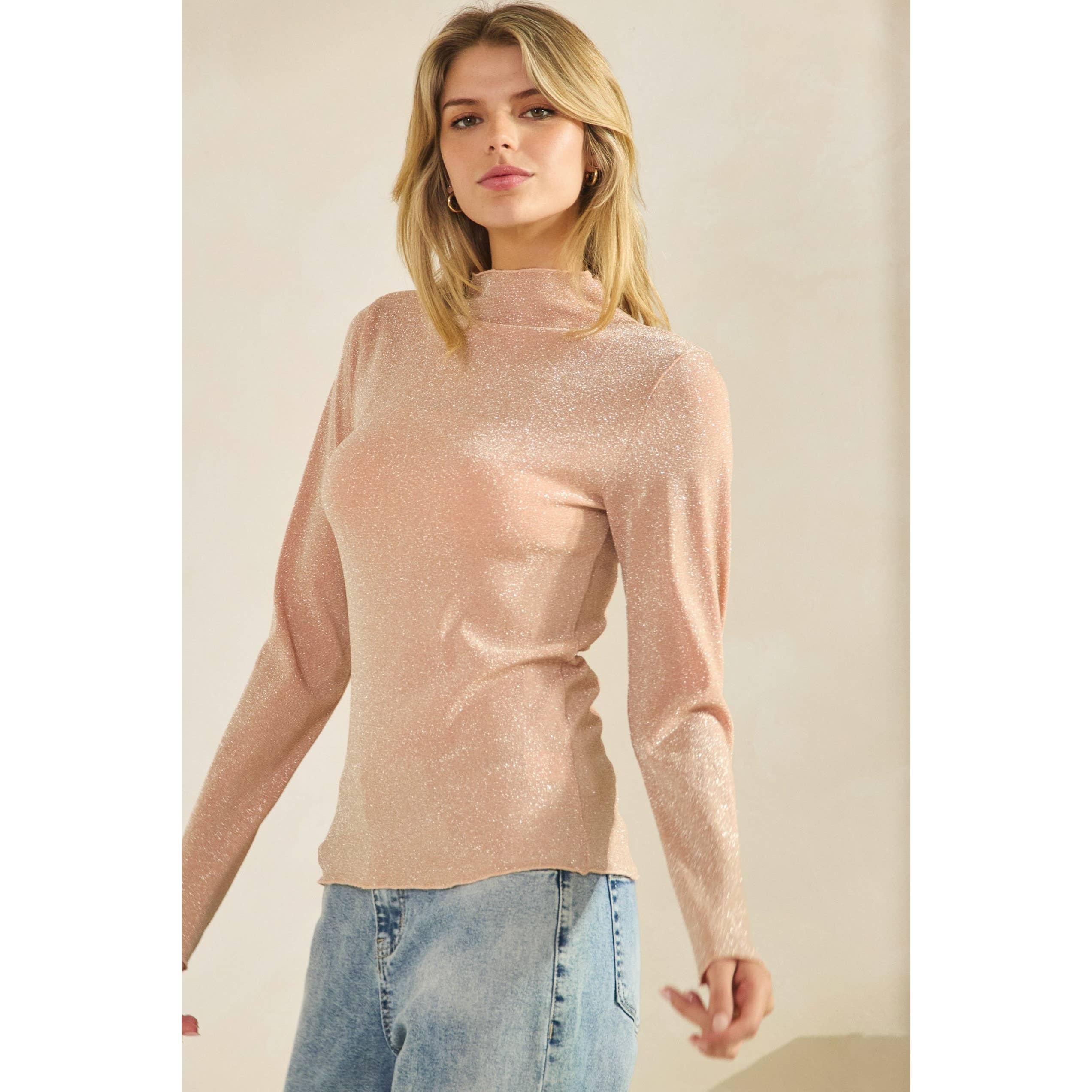 Sage + Fig – wholesale Blouse – Women’s – GLITTER MOCK NECK STRETCHY FITTED TOP (ST7493)4