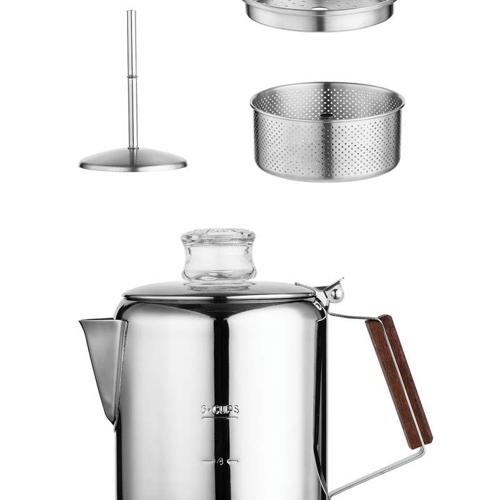 Fox Run Brands - Wholesale Koffiezetters/koffiezetapparaten - Fox Run Brands Tops snelkokende percolator van roestvrij staal, 6-kops7