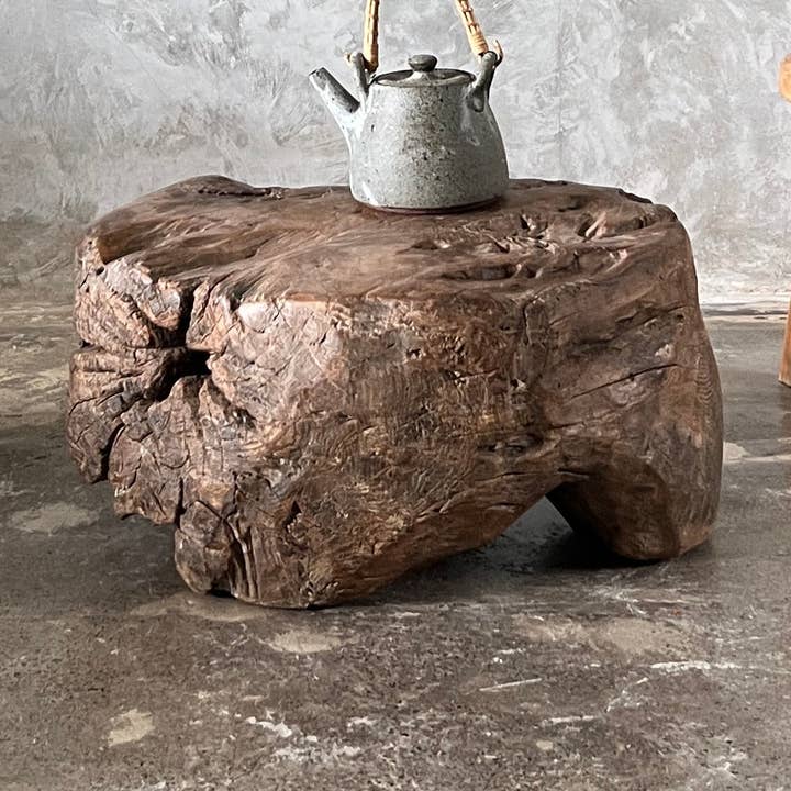 Office Objets - Wholesale Side Table - Small round coffee table in solid monoxyle organic teak D:47 H:250